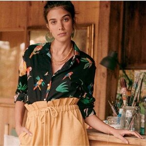 Sezane Chemise Pierro x G Kero Black Jungle Parrot Top Shirt 34